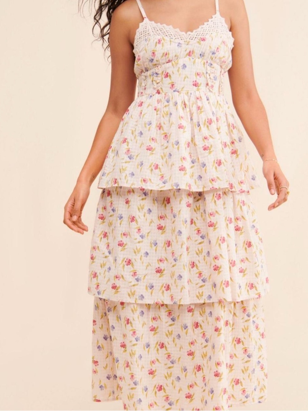 Winston white Floral Tiered Maxi Dress in Cream